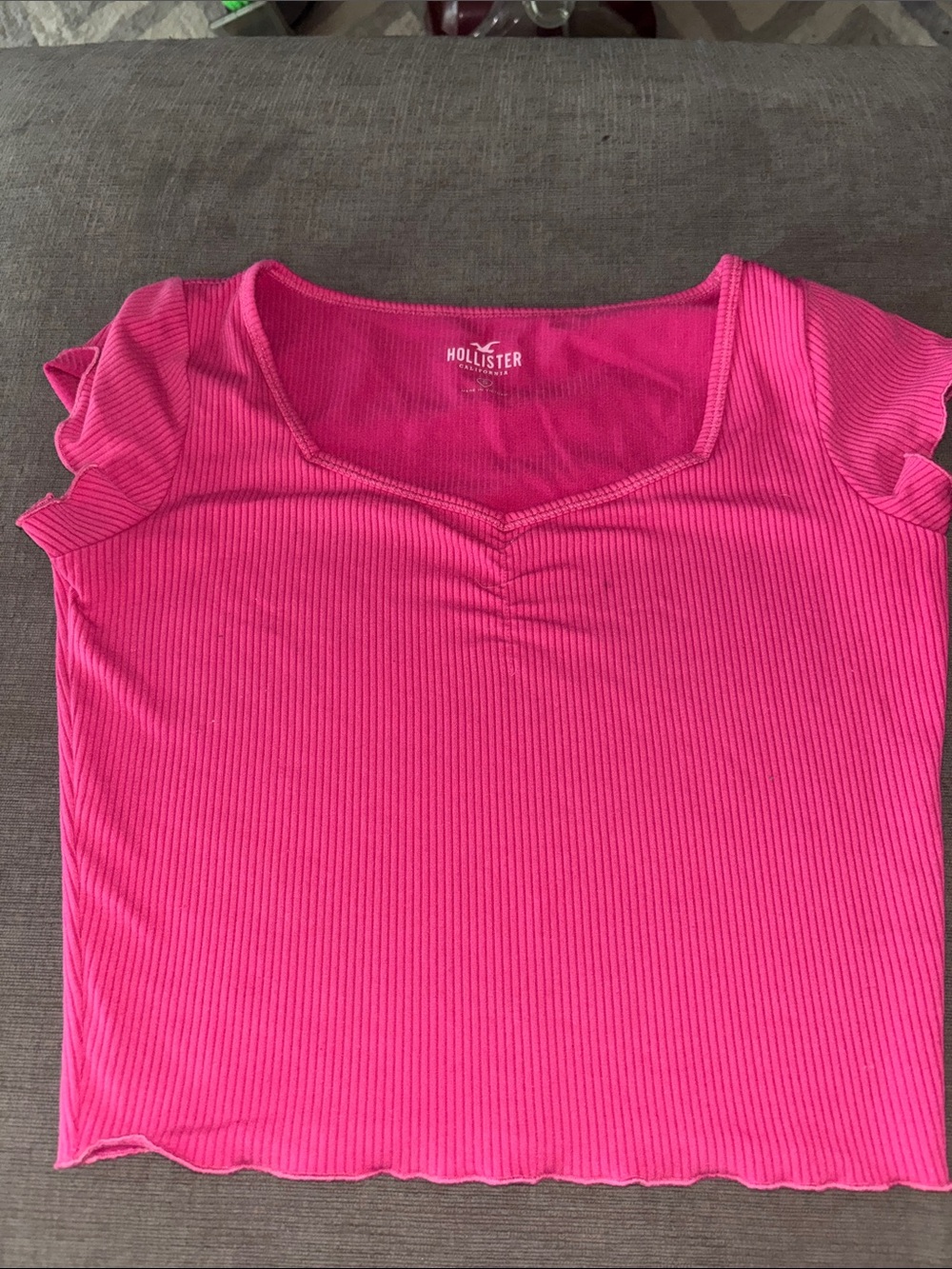 Hollister Bright Pink Ribbed Short Sleeve Crop Top